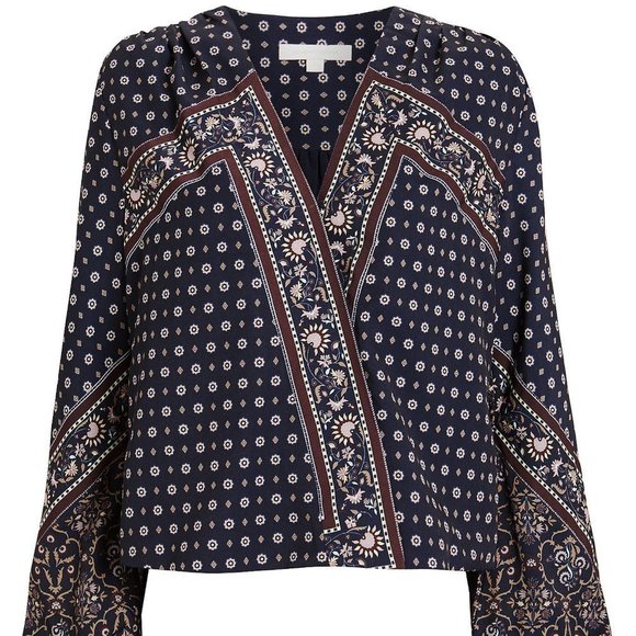 Authentic Jonathan Simkhai Scarf Print Crepe Wrap Womem Blouse tops Sz Small S - Picture 2 of 10